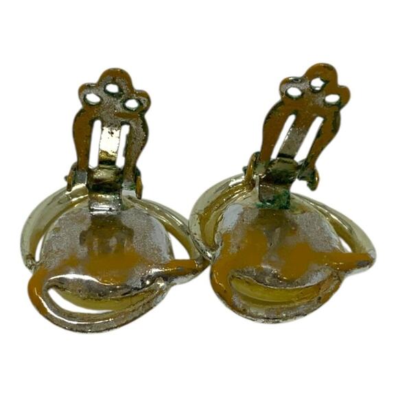 Vintage Silver Tone Yellow Cabochon Clip On Earrings - Picture 4 of 4